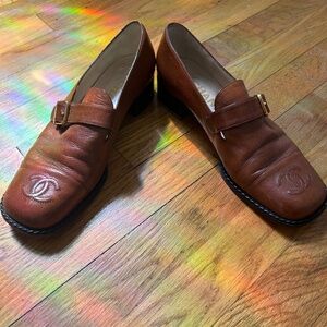 CHANEL size 38.5 brown loafers